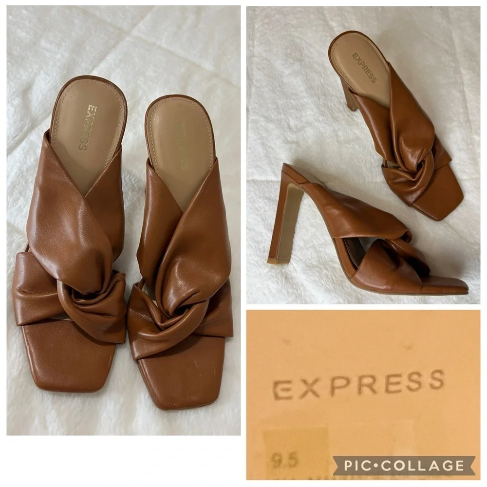 Express Twisted Square Toe Heeled Sandals Size 9.5